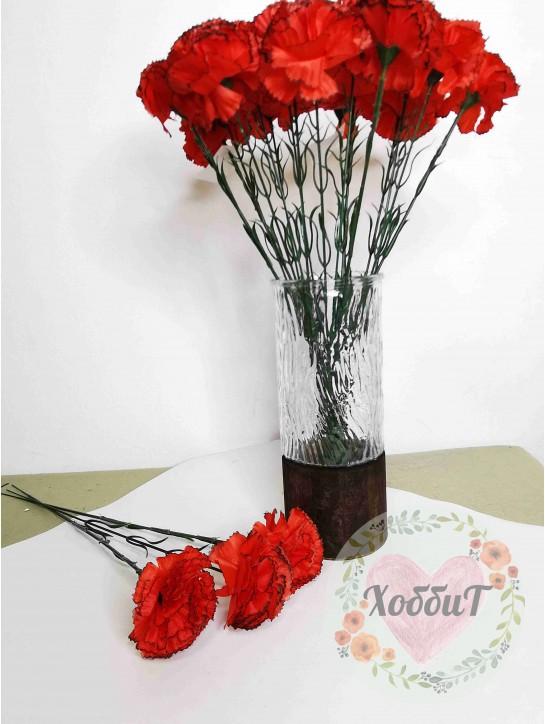 Цветок искусственный "Гвоздика с кантом" 40см. (красный), 1 штука